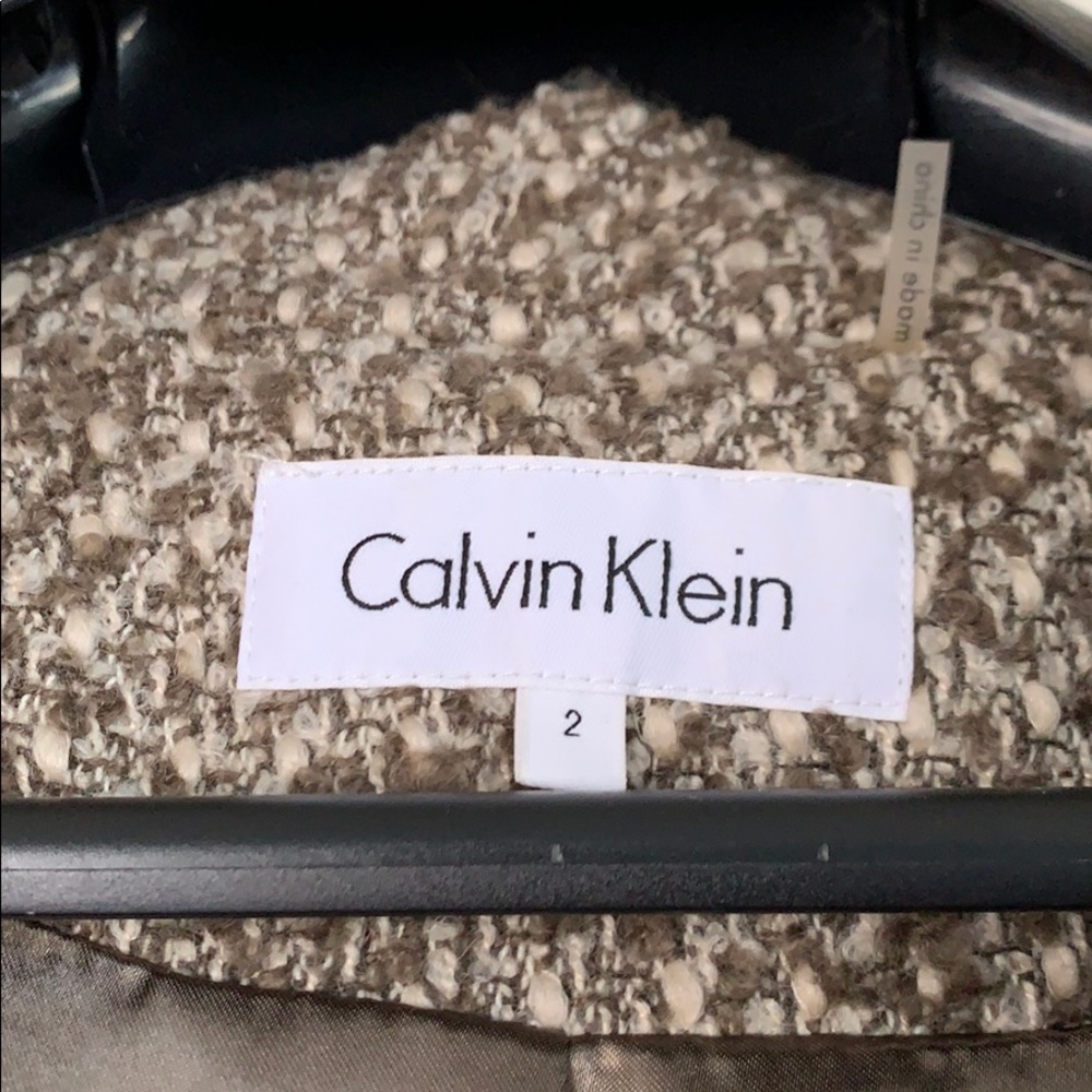 Calvin Klein city tweed belted coat with hood - Picture 5 of 8